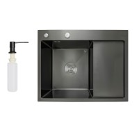 Мийка для кухні інтегрована Handmade H6350BR, Brushed Black PVD, 3,0/1,0 мм, крило праворуч LDH6350BRPVD45590 Lidz