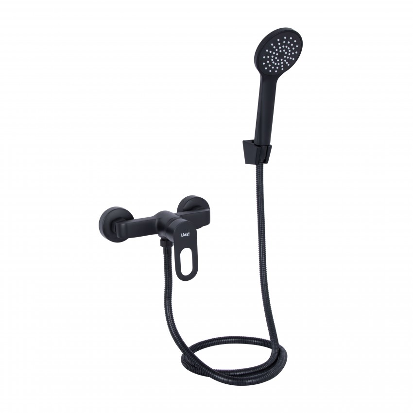 Змішувач для душу Latwa 010, Black (k40) з душовим гарнітуром LDLAT010BLA45421 Lidz LIDZ
