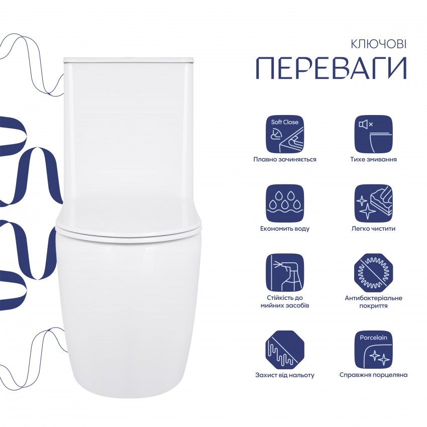 Унітаз підлоговий Robin Ultra Quiet 610×360×835 мм, White, з сидінням Slim Duroplast/ Soft-close/ Quick Release QT13226089AW Qtap QTAP фото 2