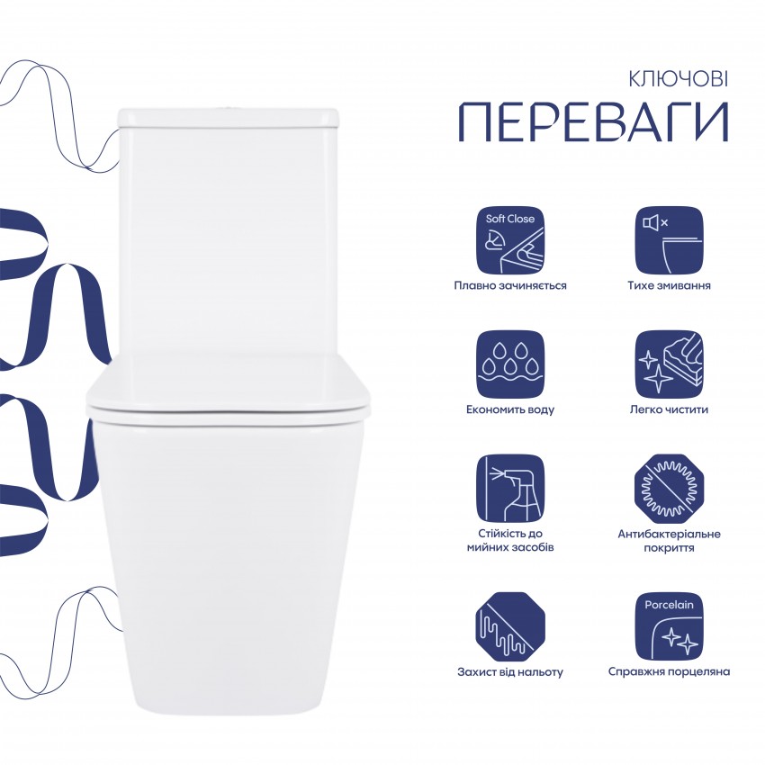 Унітаз підлоговий Tern Ultra Quiet 610x365x825 мм, White, з сидінням Slim Duroplast/ Soft-close/ Quick Release QT17222175AUQ1W Qtap QTAP фото 2