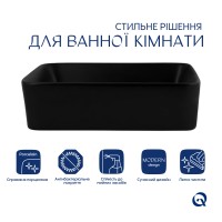 Раковина накладна Tern 480х370х135 мм, Matt Black, прямокутна, без донного клапана QT176069MB Qtap QTAP фото 2