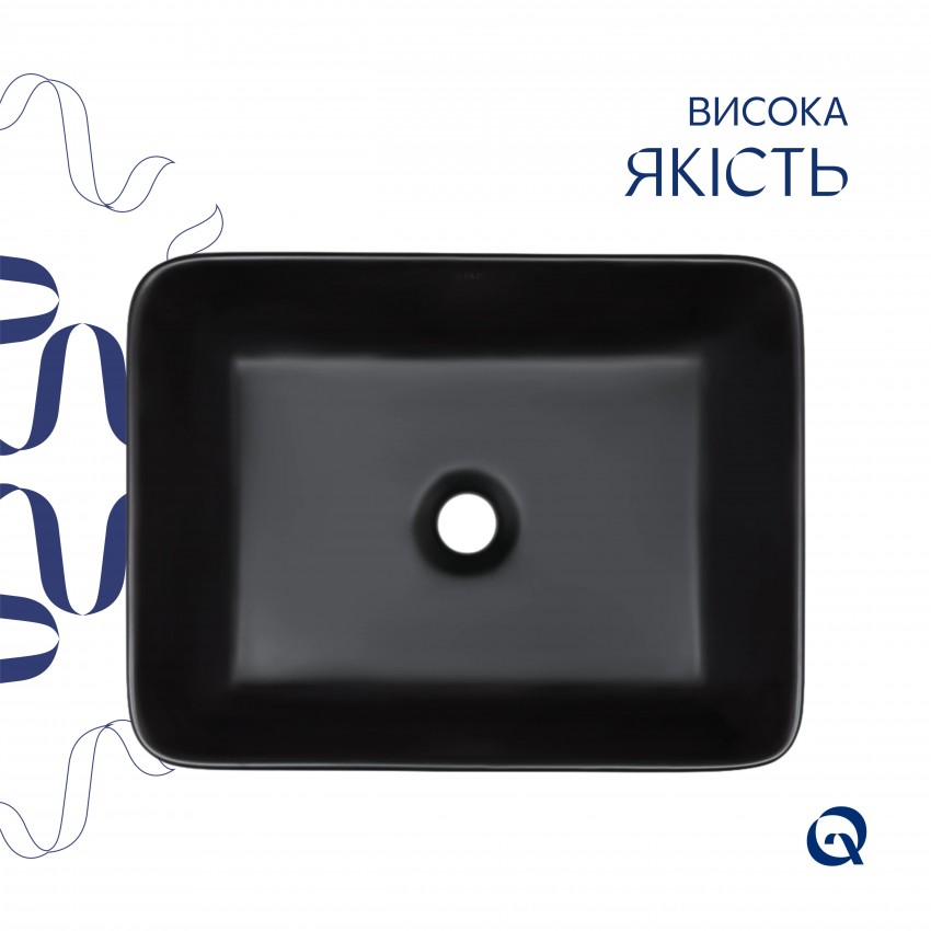 Раковина накладна Tern 480х370х135 мм, Matt Black, прямокутна, без донного клапана QT176069MB Qtap QTAP фото 3