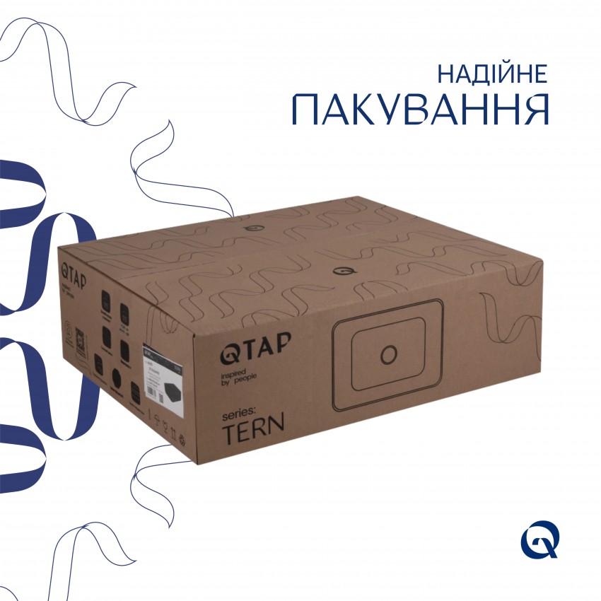 Раковина накладна Tern 480х370х135 мм, Matt Black, прямокутна, без донного клапана QT176069MB Qtap QTAP фото 4