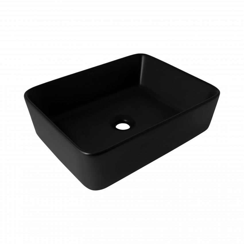 Раковина накладна Tern 480х370х135 мм, Matt Black, прямокутна, без донного клапана QT176069MB Qtap QTAP