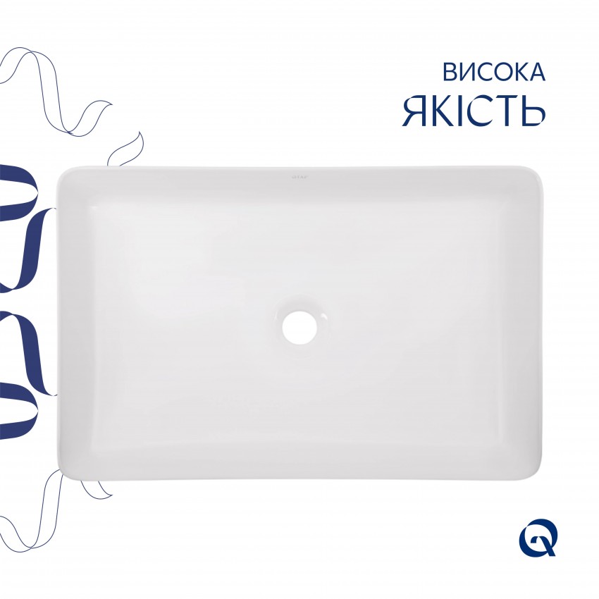Раковина накладна Tern 600x400x110 мм, White, прямокутна, без донного клапана QT171180841W Qtap QTAP фото 3