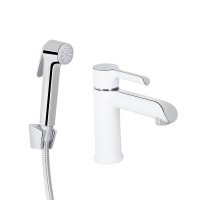 Змішувач для раковини Grand, Chrome/White (k35) з гігієнічним душем QTGRA272CRW45671 Qtap