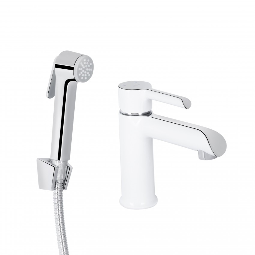 Змішувач для раковини Grand, Chrome/White (k35) з гігієнічним душем QTGRA272CRW45671 Qtap QTAP