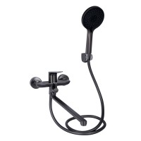 Змішувач для ванни Vlasta New, Gunmetal Black PVD (k35) з довгим поворотним виливом та душовим гарнітуром QTVLA260GMB45645 Qtap