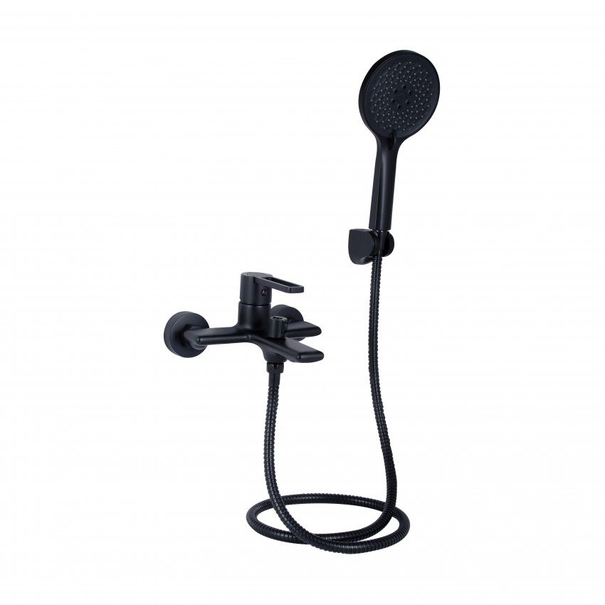 Змішувач для ванни Taurus, Matt Black (k35) з душовим гарнітуром QTTAU259BLM45662 Qtap QTAP