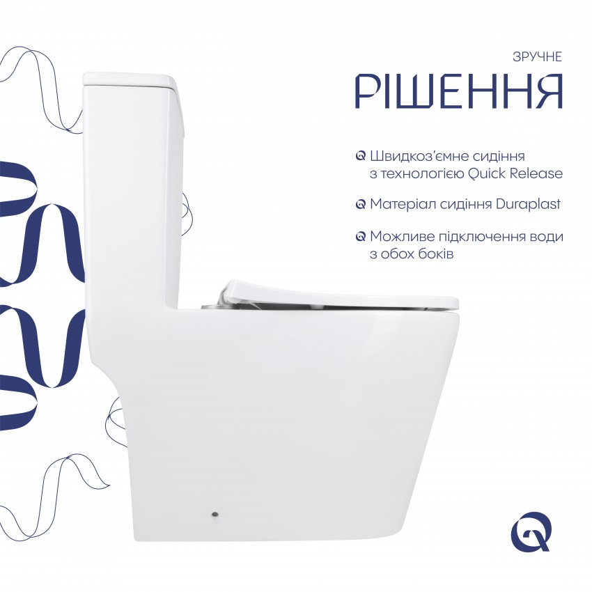 Унітаз-моноблок підлоговий Swan Ultra Quiet 680x360x813 мм, White, з сидінням Slim Duroplast/ Soft-close/ Quick Release QT16226080AW Qtap QTAP фото 3