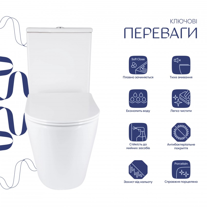 Унітаз підлоговий Vlasta Ultra Quiet 660x360x800 мм, White, з сидінням Slim Duroplast/ Soft-close/ Quick Release QT28228300W Qtap QTAP фото 2