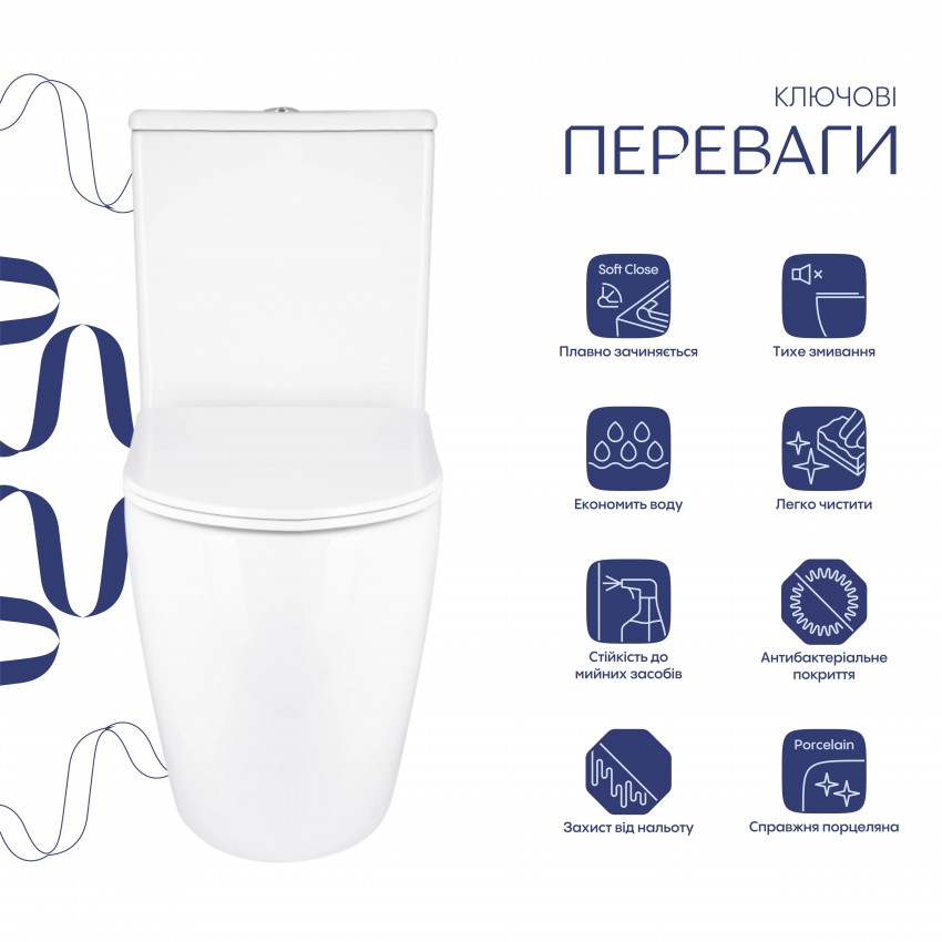 Унітаз підлоговий Grand Ultra Quiet 660x360x800 мм, White, з сидінням Slim Duroplast/ Soft-close/ Quick Release QT26228301W Qtap QTAP фото 2