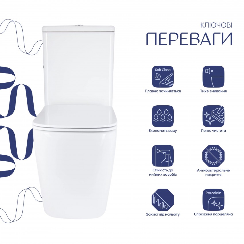 Унітаз підлоговий Stenava Rimless 640x370x810 мм, White, з сидінням Slim Duroplast/ Soft-close/ Quick Release QT27228303W Qtap QTAP фото 2