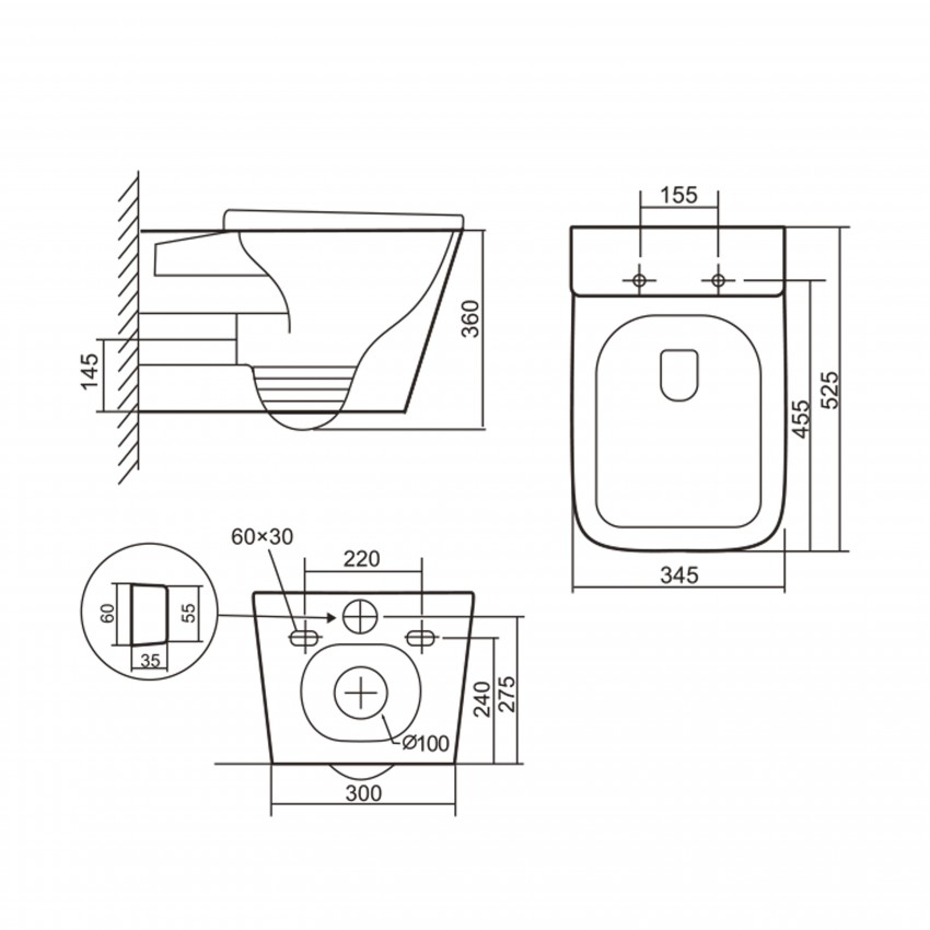 Унітаз підвісний Tern Ultra Quiet 525x345x360 мм, White, з сидінням Slim Duroplast/Soft-close/Quick Release QT17332303AW Qtap QTAP фото 1