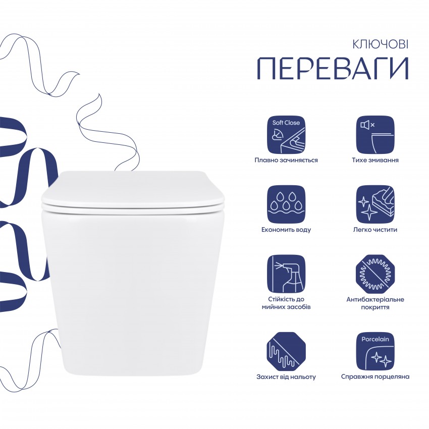 Унітаз підвісний Tern Ultra Quiet 525x345x360 мм, White, з сидінням Slim Duroplast/Soft-close/Quick Release QT17332303AW Qtap QTAP фото 2