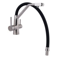 Змішувач для кухні Aria 020F3, Nickel/Black (k35) з гнучким виливом з підключенням для питної води LDARI020F3BNK37647 Lidz LIDZ фото 3