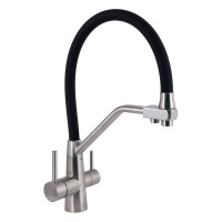 Змішувач для кухні Aria 020F3, Nickel/Black (k35) з гнучким виливом з підключенням для питної води LDARI020F3BNK37647 Lidz