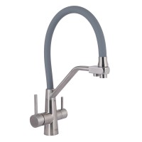 Змішувач для кухні Aria 020F3, Nickel/Grey (k35) з гнучким виливом і підключенням для питної води LDARI020F3GNK39211 Lidz