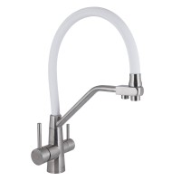 Змішувач для кухні Aria 020F3, Nickel/White (k35) з гнучким виливом і підключенням для питної води LDARI020F3WNK39480 Lidz