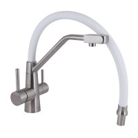 Змішувач для кухні Aria 020F3, Nickel/White (k35) з гнучким виливом і підключенням для питної води LDARI020F3WNK39480 Lidz LIDZ фото 3