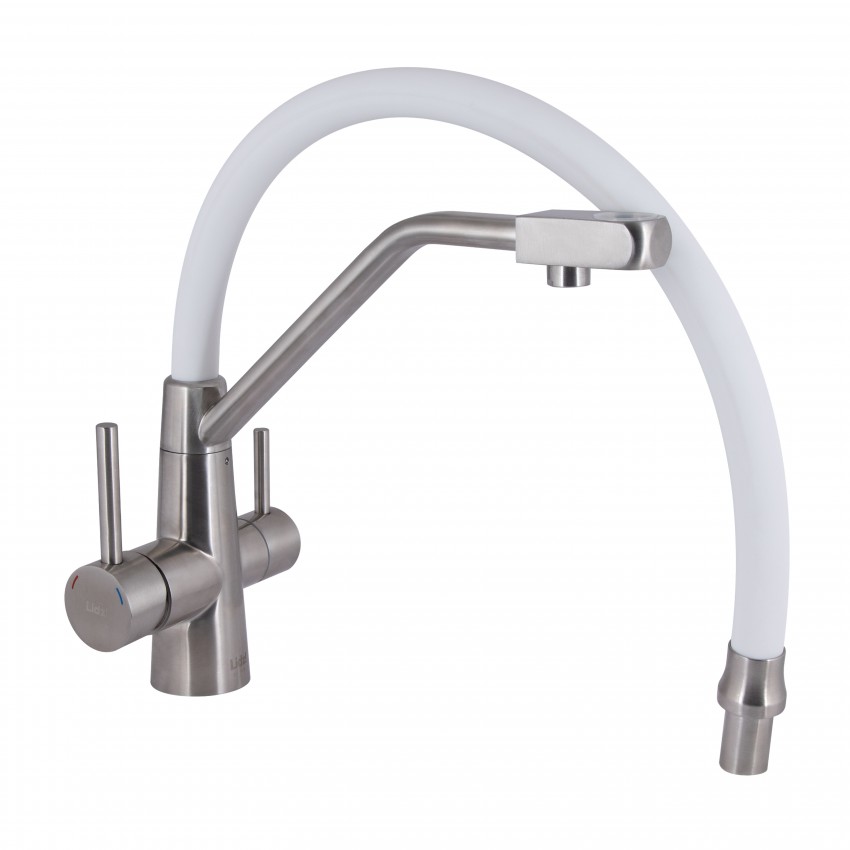 Змішувач для кухні Aria 020F3, Nickel/White (k35) з гнучким виливом і підключенням для питної води LDARI020F3WNK39480 Lidz LIDZ фото 3