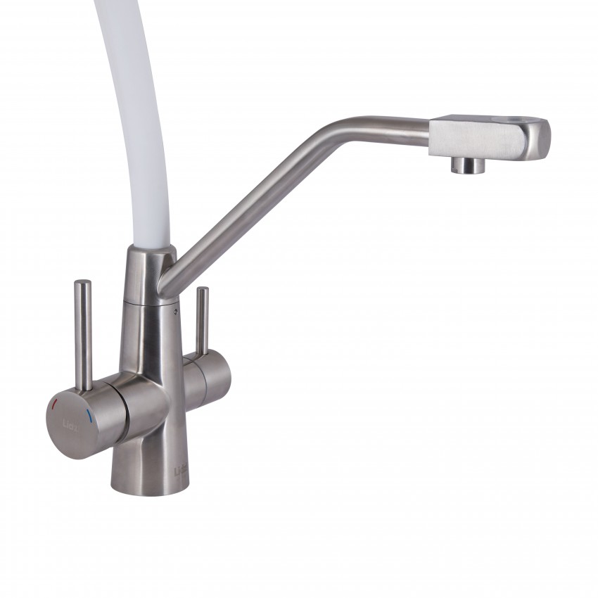 Змішувач для кухні Aria 020F3, Nickel/White (k35) з гнучким виливом і підключенням для питної води LDARI020F3WNK39480 Lidz LIDZ фото 2