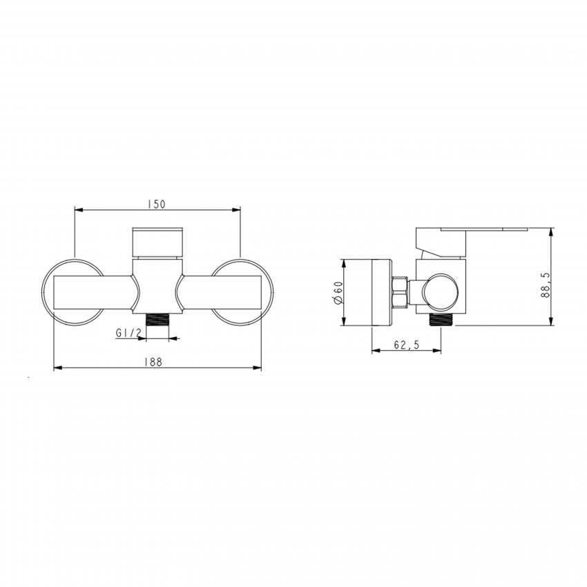 Змішувач для душу Luna 010, Nickel (k35) з душовим гарнітуром LDLUN010NKS46095 Lidz LIDZ фото 1