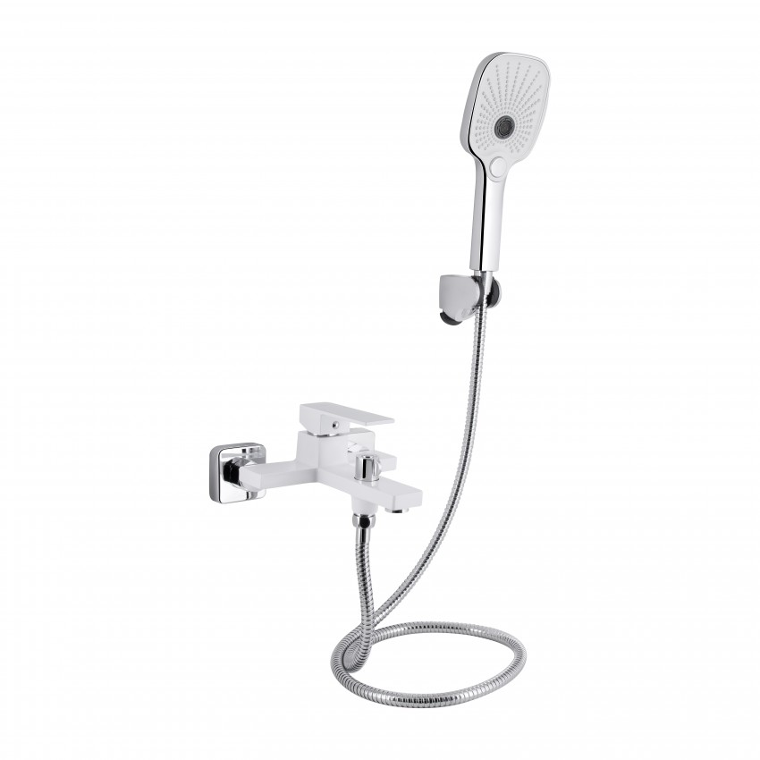 Змішувач для ванни Gemini, Chrome/White (k35) з душовим гарнітуром QTGEM259CRW45683 Qtap QTAP