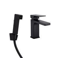Змішувач для раковини Gemini, Matt Black (k35) з гігієнічним душем QTGEM272BLM45690 Qtap
