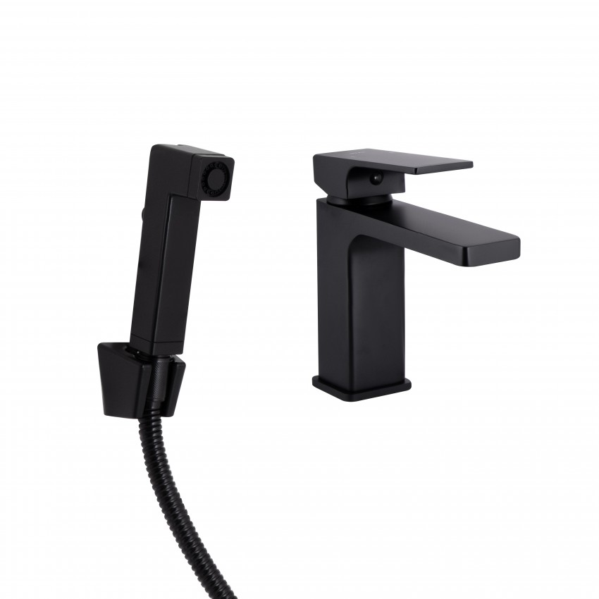 Змішувач для раковини Gemini, Matt Black (k35) з гігієнічним душем QTGEM272BLM45690 Qtap QTAP