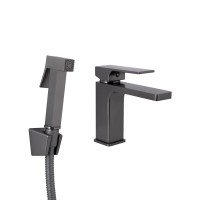 Змішувач для раковини Gemini, Gunmetal Black PVD (k35) з гігієнічним душем QTGEM272GMB45692 Qtap