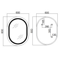 Дзеркало настінне Gemini (GE1) 600х800 мм, овальне, з LED-підсвіткою Touch, антизапотіванням, димером, рег. темп. кольору (3000-6500K), Reverse Qtap QTAP фото 1