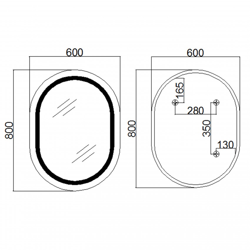 Дзеркало настінне Gemini (GE1) 600х800 мм, овальне, з LED-підсвіткою Touch, антизапотіванням, димером, рег. темп. кольору (3000-6500K), Reverse Qtap QTAP фото 1