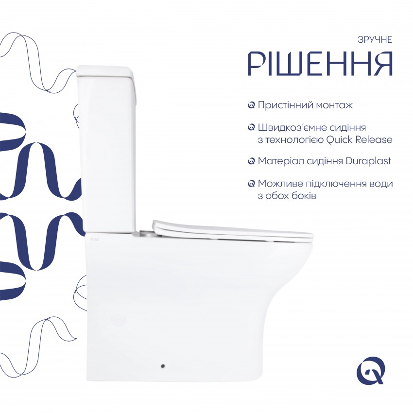 Унітаз підлоговий Aries Rimless 620x360x800 мм, White, з сидінням Slim Duroplast/ Soft-close/ Quick Release QT03228302W Qtap QTAP фото 3