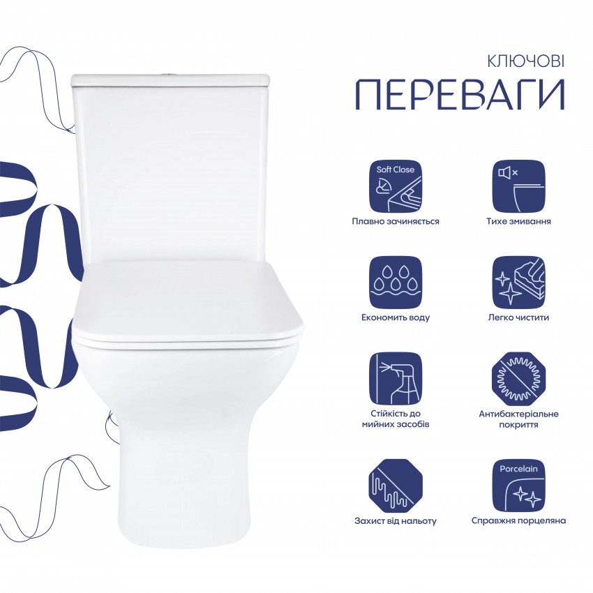 Унітаз підлоговий Aries Rimless 620x360x800 мм, White, з сидінням Slim Duroplast/ Soft-close/ Quick Release QT03228302W Qtap QTAP фото 2