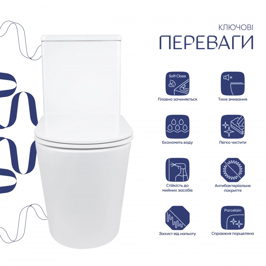 Унітаз-моноблок підлоговий Kolibri Ultra Quiet 690x360x790 мм, White, з сидінням Slim Duroplast/ Soft-close/ Quick Release QT10226380W Qtap QTAP фото 2