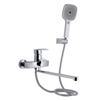Змішувач для ванни Swan Eco, Chrome (k35) з довгим поворотним виливом та душовим гарнітуром QTSWA2601CRM45533 Qtap