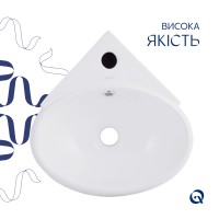 Раковина підвісна Leo N 380x360x130 мм, White, кутова, овальна, без донного клапана QT11115010WN Qtap QTAP фото 3