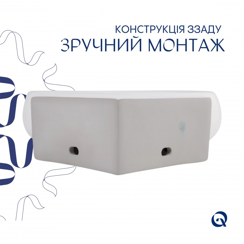 Раковина підвісна Leo N 380x360x130 мм, White, кутова, овальна, без донного клапана QT11115010WN Qtap QTAP фото 4