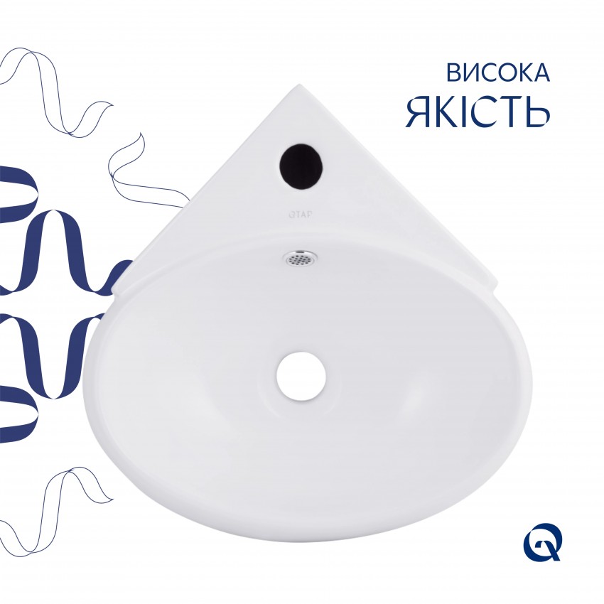 Раковина підвісна Leo N 380x360x130 мм, White, кутова, овальна, без донного клапана QT11115010WN Qtap QTAP фото 3