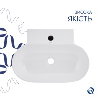 Раковина підвісна/накладна Cardinal 565х400х130 мм, White, овальна, без донного клапана QT0411K177WN Qtap QTAP фото 3