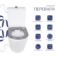 Унітаз підлоговий Freedom Rimless 800x365x870 мм, White, інклюзивний з сидінням Slim Duroplast/ Soft-close/ Quick Release QT22226098W Qtap QTAP фото 3