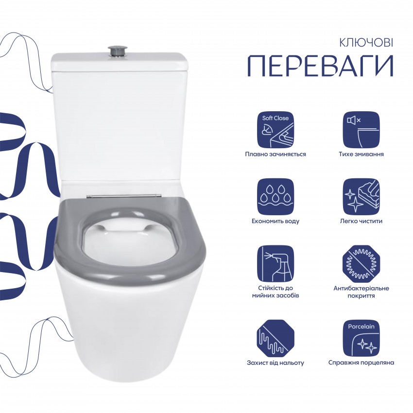 Унітаз підлоговий Freedom Rimless 800x365x870 мм, White, інклюзивний з сидінням Slim Duroplast/ Soft-close/ Quick Release QT22226098W Qtap QTAP фото 3