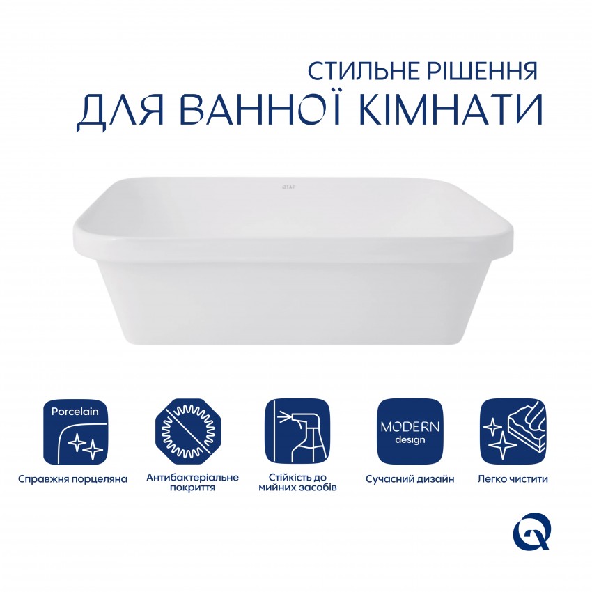 Комплект Qtap Scorpio: Раковина врізна прямокутна 510х390х145 мм White + Донний клапан PU02 QTAP фото 2