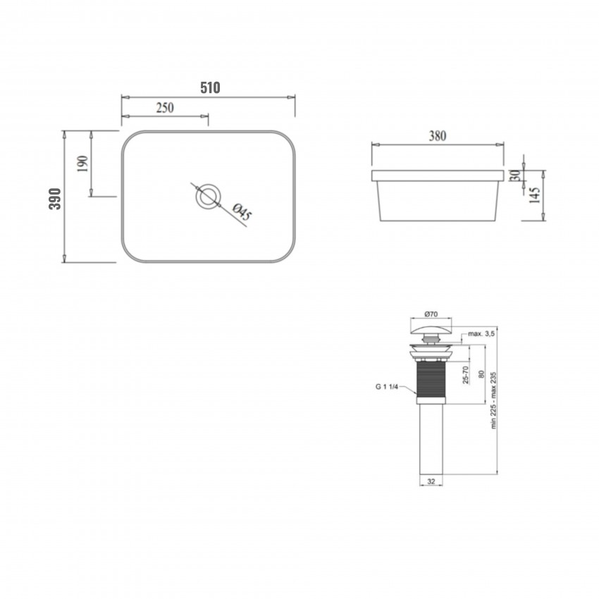 Комплект Qtap Scorpio: Раковина врізна прямокутна 510х390х145 мм White + Донний клапан PU02 QTAP фото 1