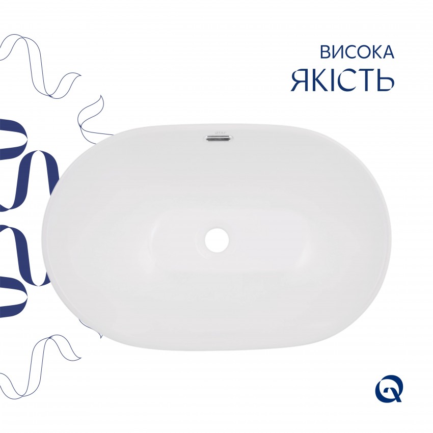 Комплект Qtap Leo: Раковина врізна овальна 590x400x170 мм White + Донний клапан PU02O QTAP фото 3
