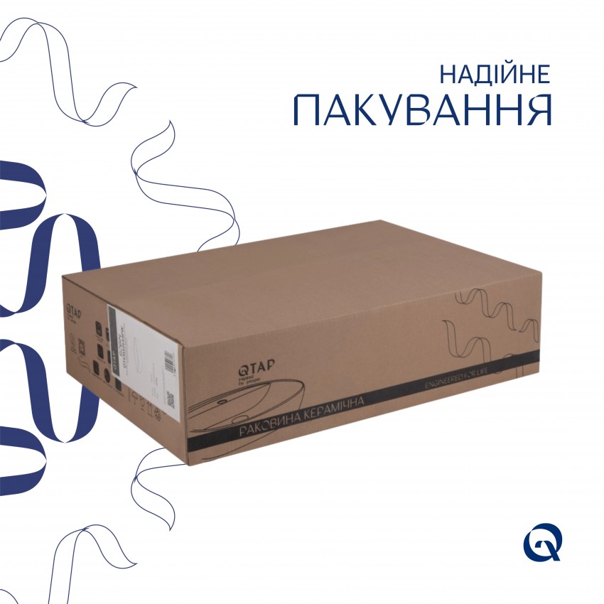 Комплект Qtap Robin: Раковина накладна прамокутна 600x390x150 мм White + Донний клапан PU02 QTAP фото 4