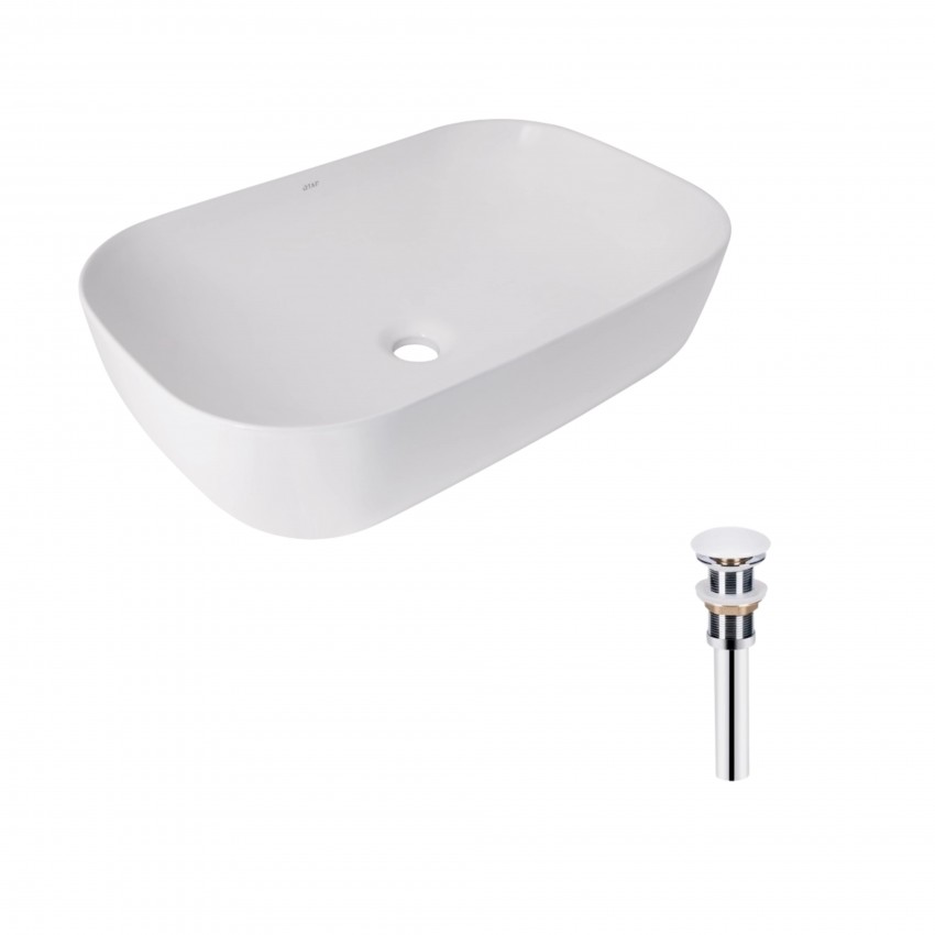 Комплект Qtap Robin: Раковина накладна прамокутна 600x390x150 мм White + Донний клапан PU02 QTAP
