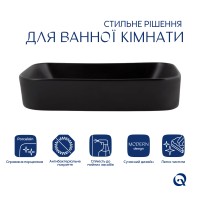Комплект Qtap Scorpio: Раковина накладна прамокутна 550х390х120 мм Matt Black + Донний клапан PU03 QTAP фото 2