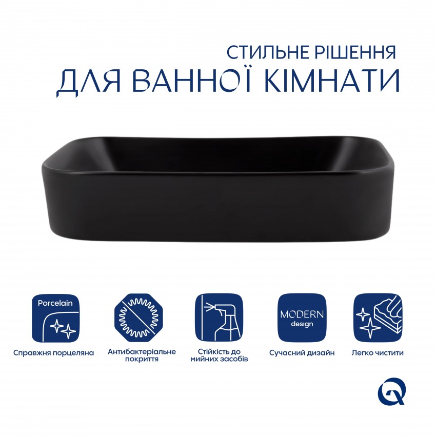Комплект Qtap Scorpio: Раковина накладна прамокутна 550х390х120 мм Matt Black + Донний клапан PU03 QTAP фото 2